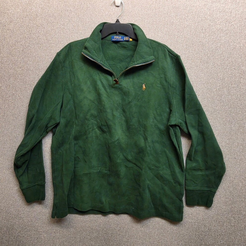 Polo Ralph Lauren Mens XL Forest Green Cotton 1/4 Zip Sweater Preppy Old Money